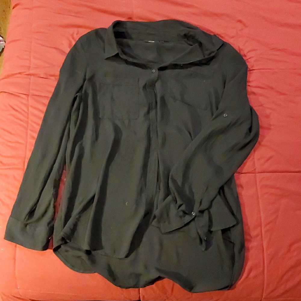 Black sheer button down shirt